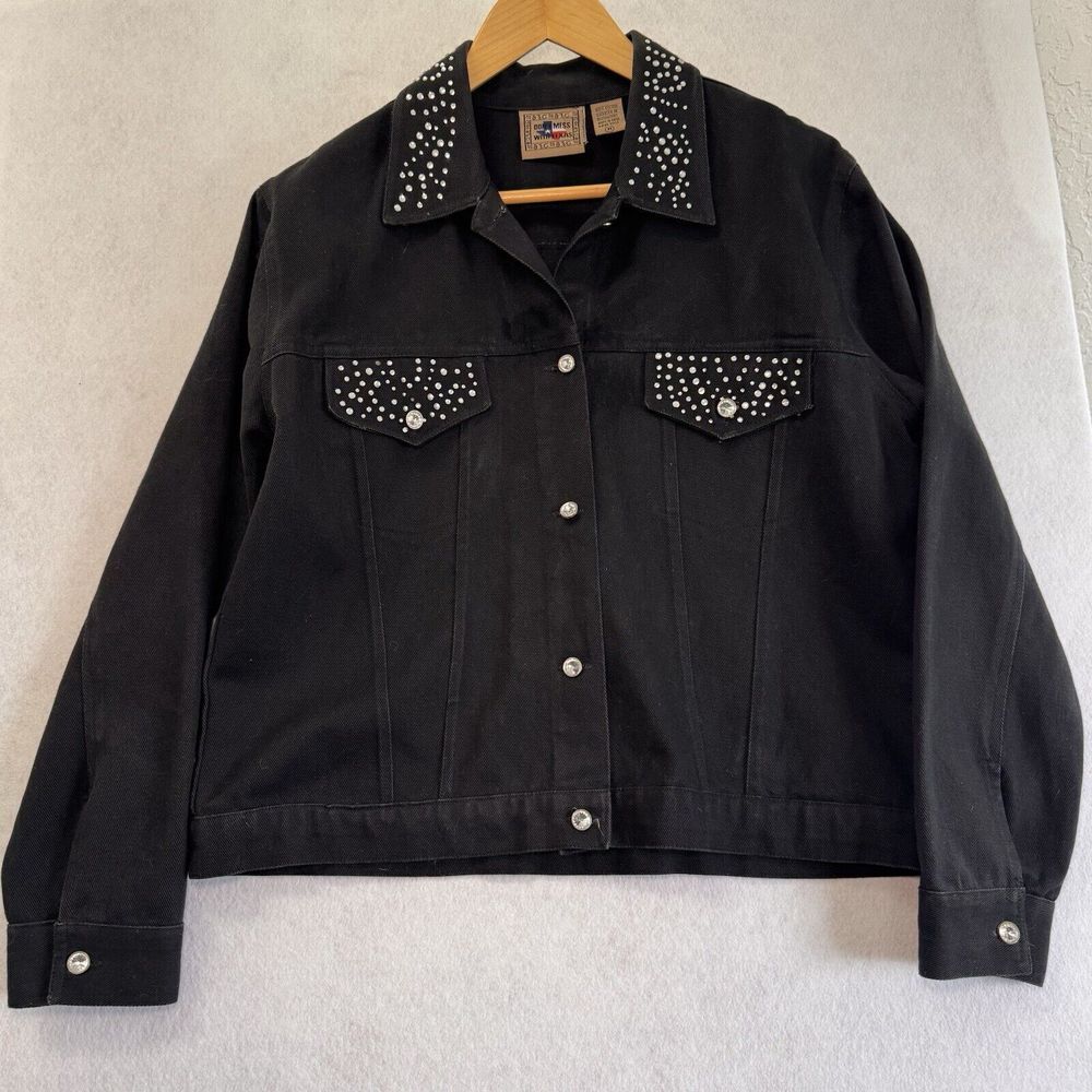 Don't Mess With Texas Jean Jacket Women M Black Jewels Denim Western Bejeweled